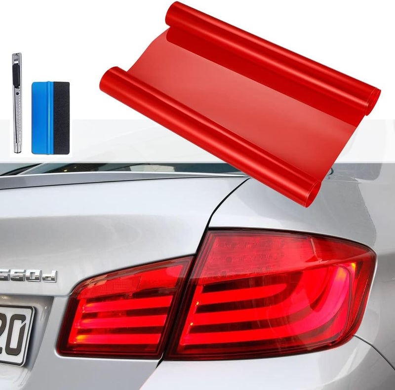 fangfei 12 by 48 inches Self Adhesive Auto Car Tint Headlight Taillight Fog Light Vinyl Smoke Film Sheet Sticker Cover (Red) - Image 1